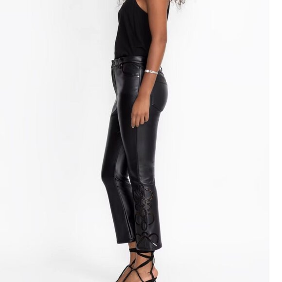 NWT$298 JOHNNY WAS Cropped Baby Boot Vegan Leather Pant Cutout Detail Black Sz27 - Picture 1 of 7